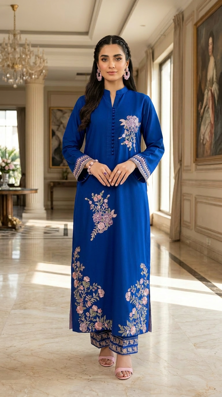 Royalty blue Embroidered 2 Pcs Dress