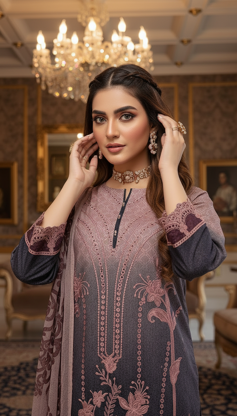 Zark Pink Chikankari Ready to Wear 3 Pcs Dress