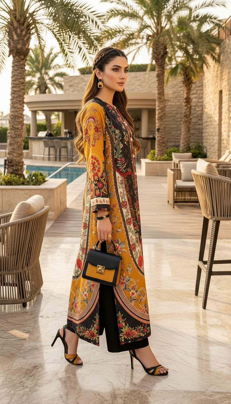 Black Mustard Ready to Wear 2 Pcs Kaftan
