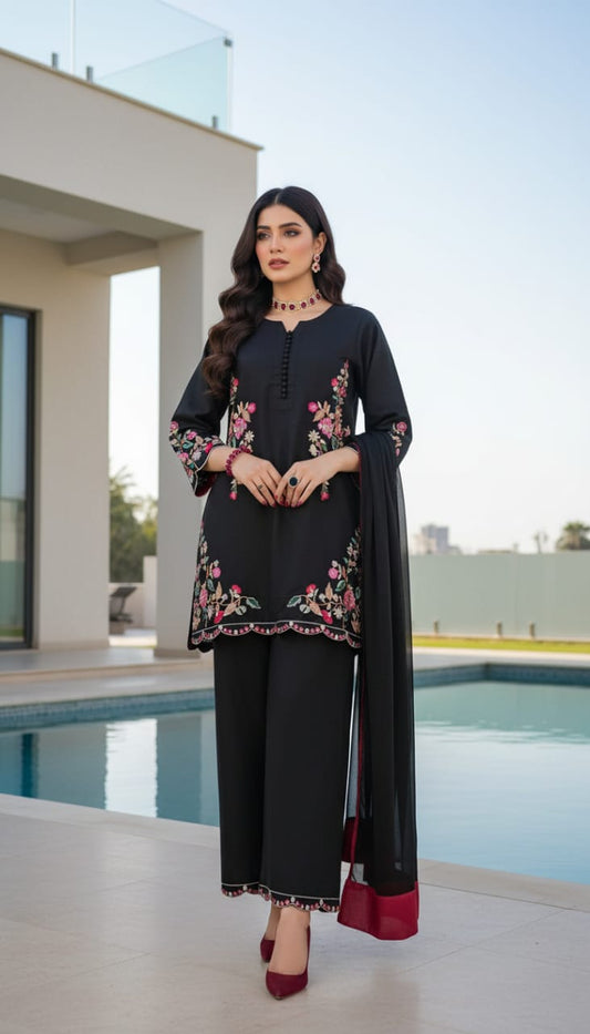 Ada Black Ready to Wear 3 Pcs Embroidered Dress