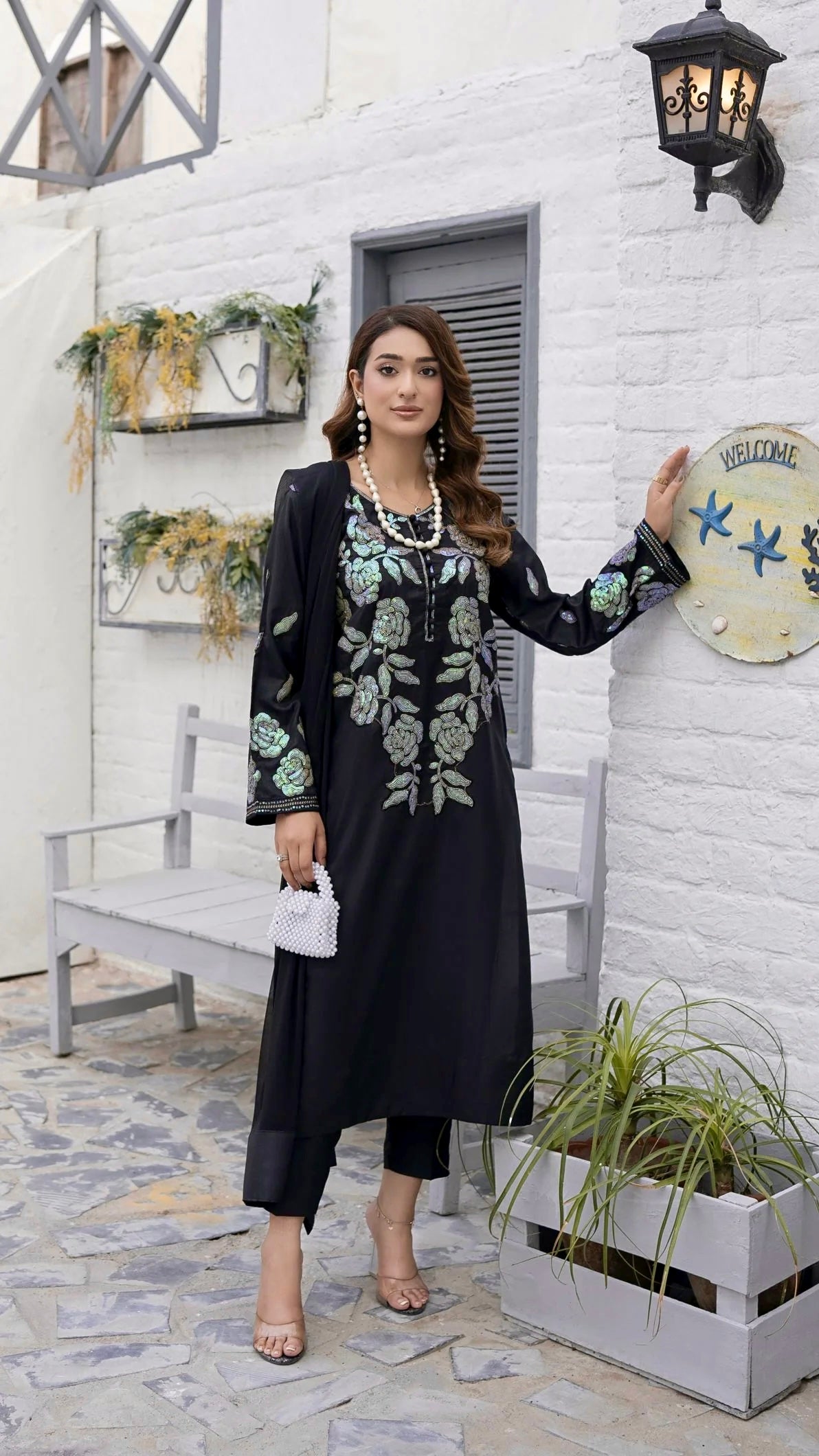 Black Praise Ready to Wear 3 Pcs Embroidered Dress