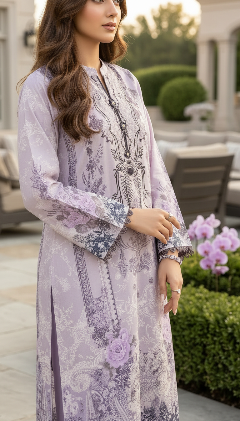 Lavendia Ready to Wear 2 Pcs Embroidered Linen Dress