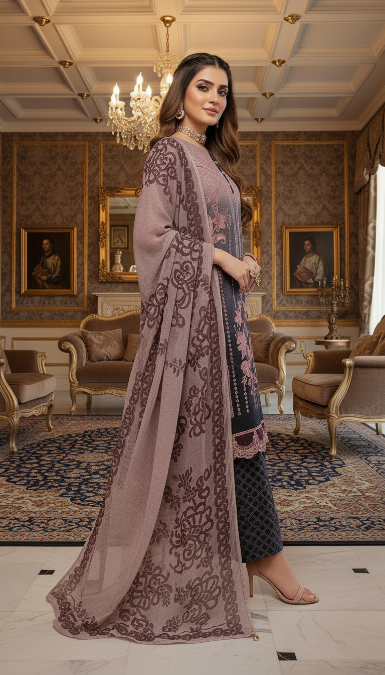 Zark Pink Chikankari Ready to Wear 3 Pcs Dress