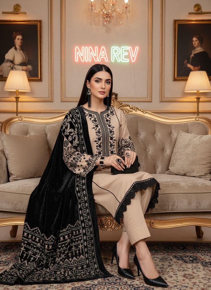 Hamaya Ready to Wear 3 Pcs Embroidered Dress