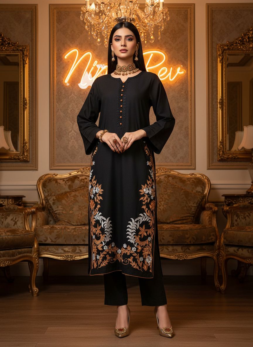 Black Coffee Ready to Wear 2 Pcs Embroidered Dress