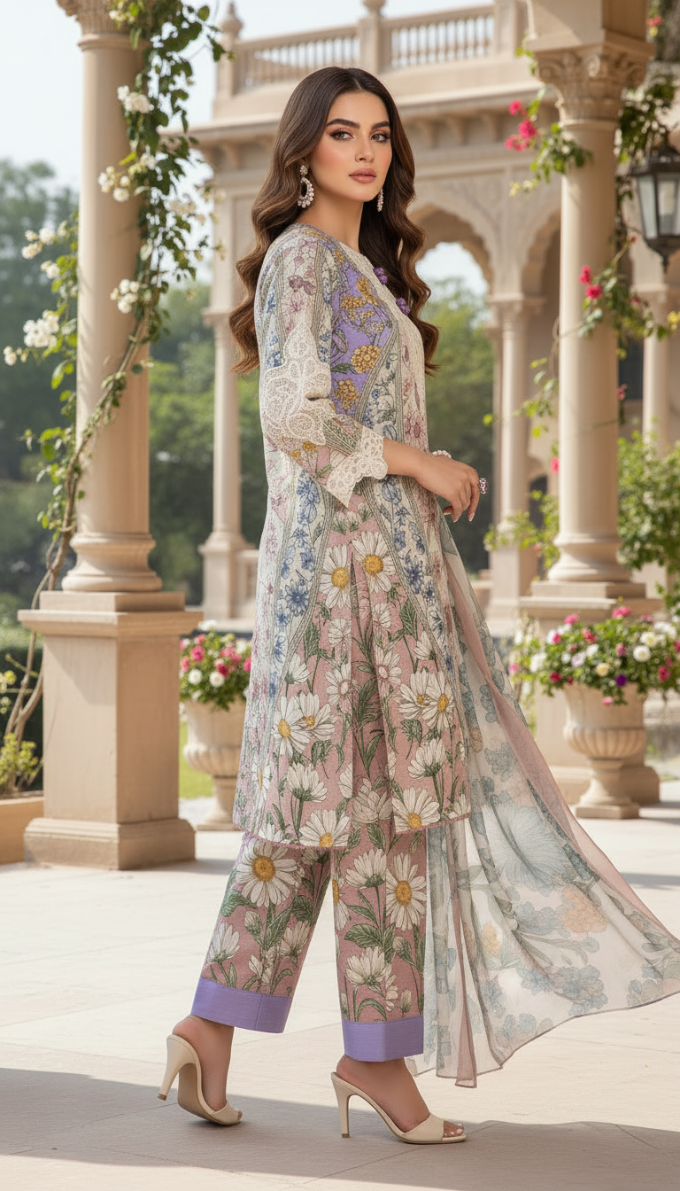 Liza Ready to Wear 3 Pcs Embroidered Dress with Chiffon dopatta