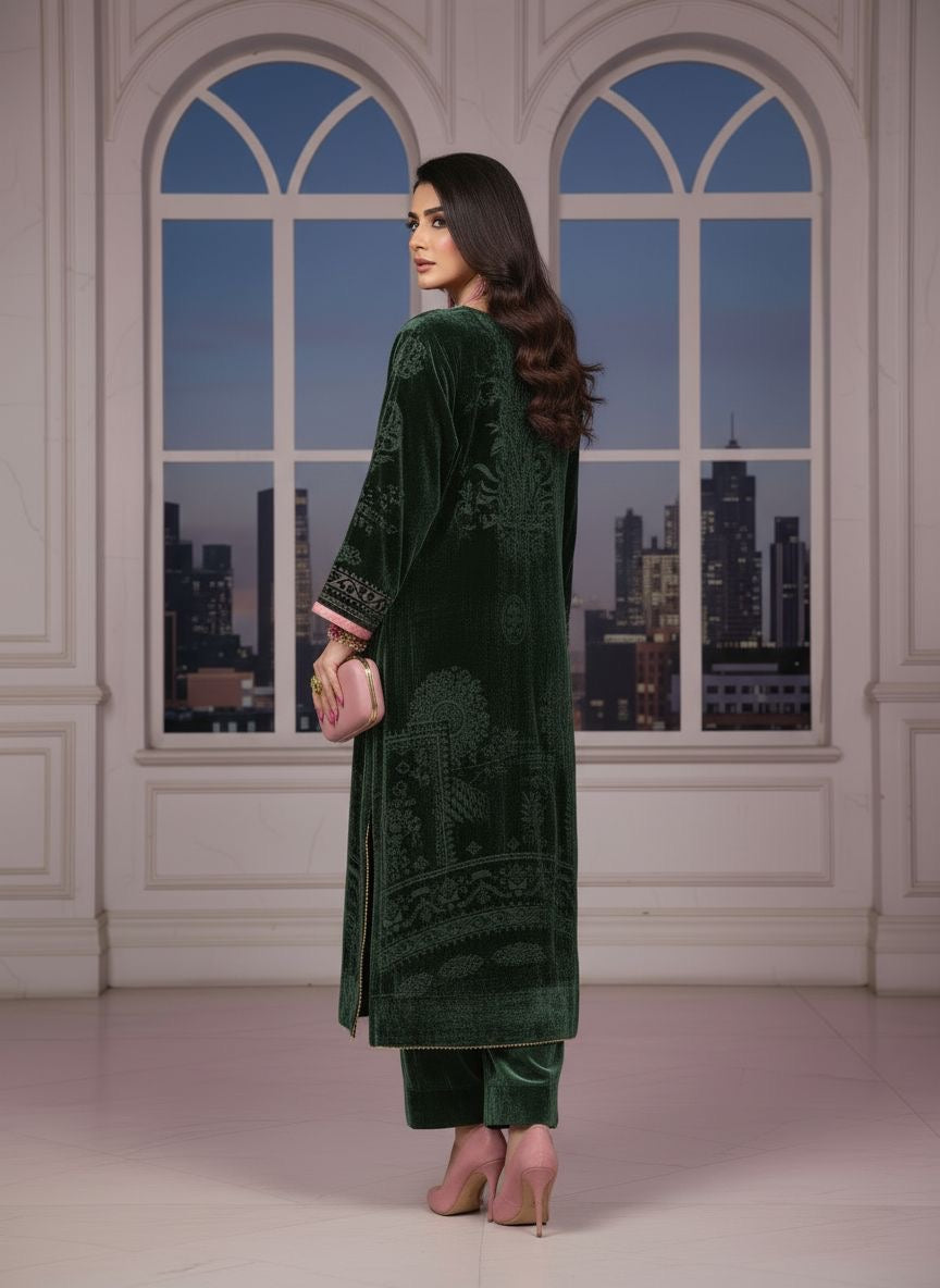 Pakeeza French Velvet Ready to Wear 2 pcs Kaftan with Palachi work