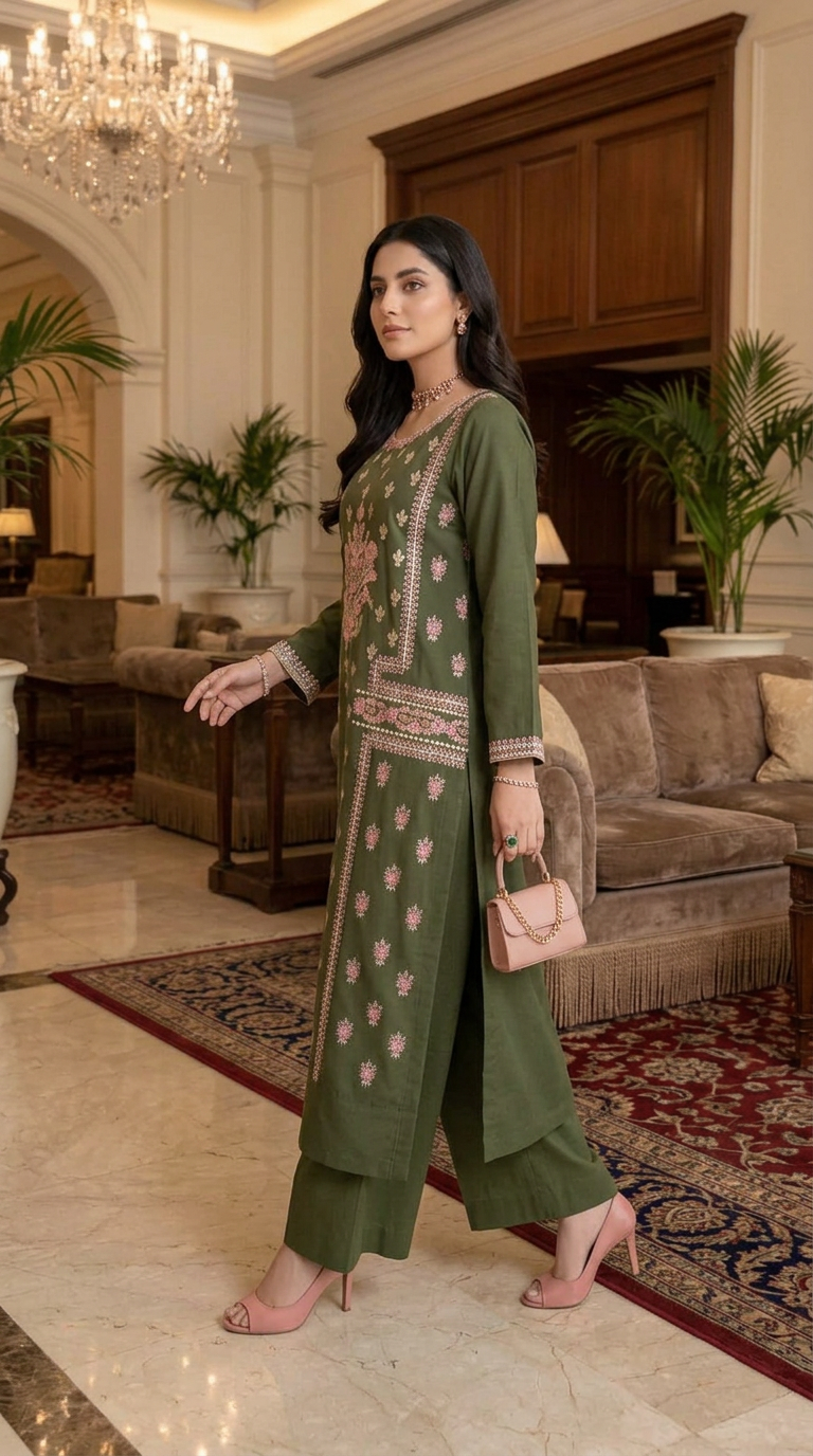 Naksh Green Ready to Wear 2 Pcs Embroidered Dress