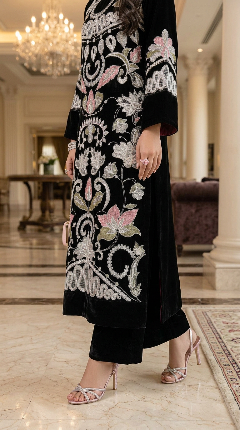Sush Velvet Ready to Wear 2 Pcs Embroidered Dress