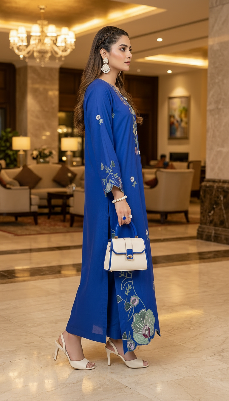 Aber Ready to Wear Embroidered 2 Pcs Linen Kaftan