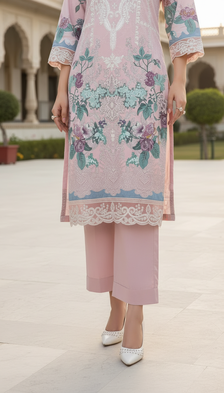 Butterfly Pink Ready to Wear 3 pcs Embroidered Dress
