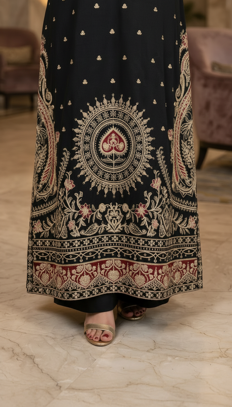 Mahrani Black Ready to Wear 2 Pcs Embroidered Kaftan