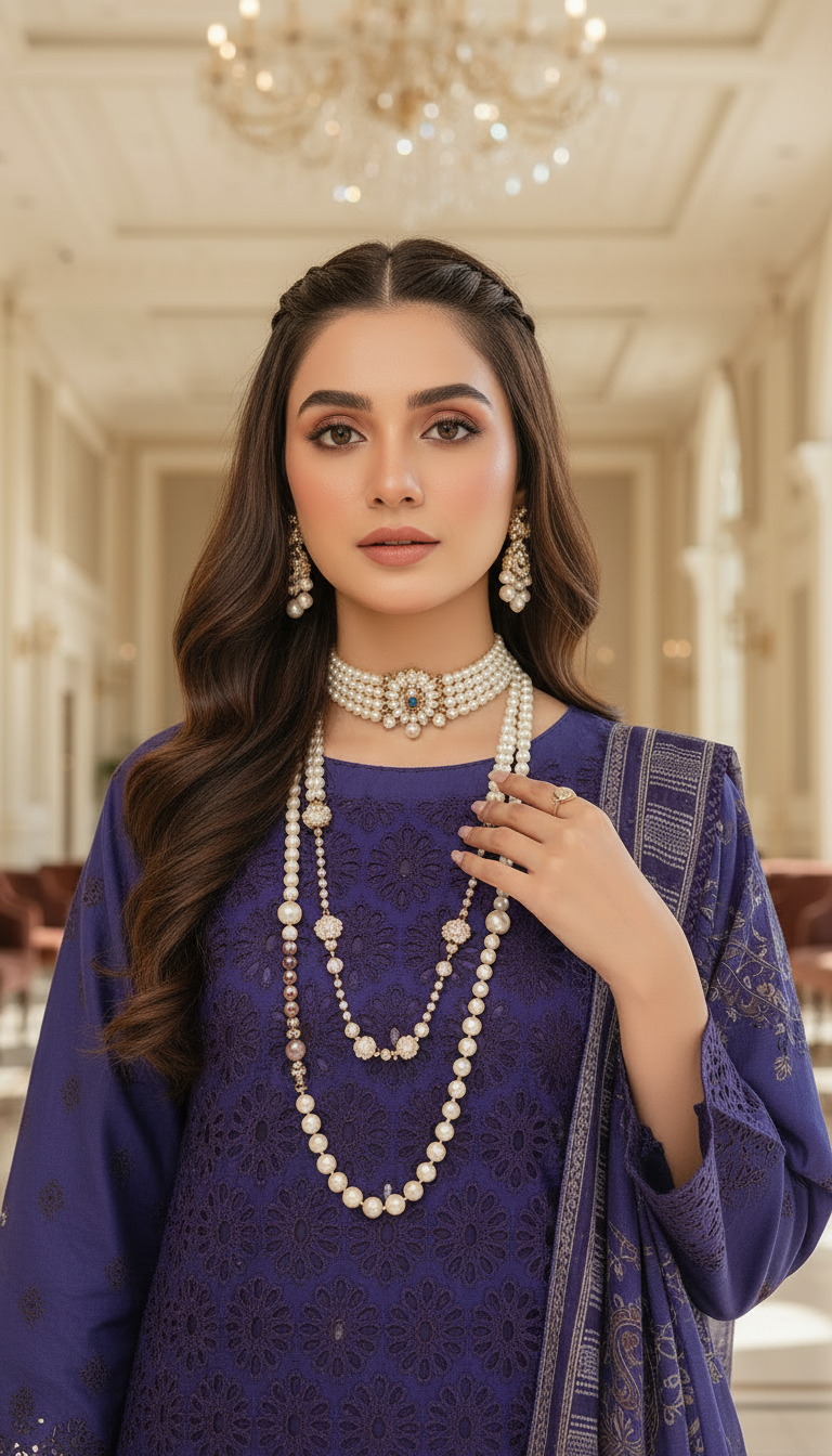 Navvya Purple Full Chikankari Ready to Wear 3 Pcs Dress