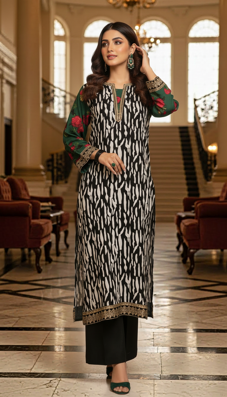Iznic Black And White Embroidered 2 Pcs Linen Dress