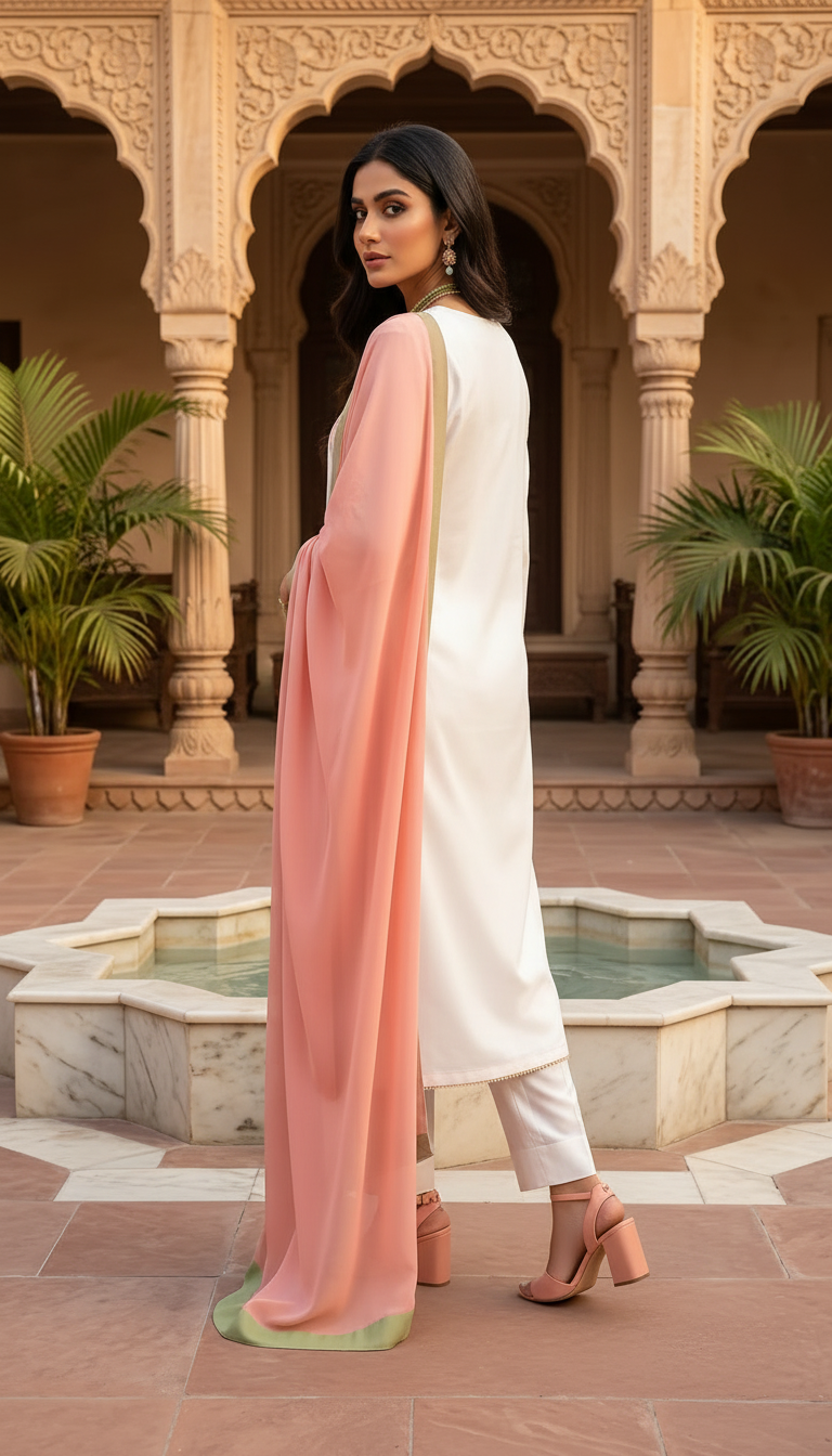 Hiba Cream Ready to Wear 3 Pcs Embroidered Dress
