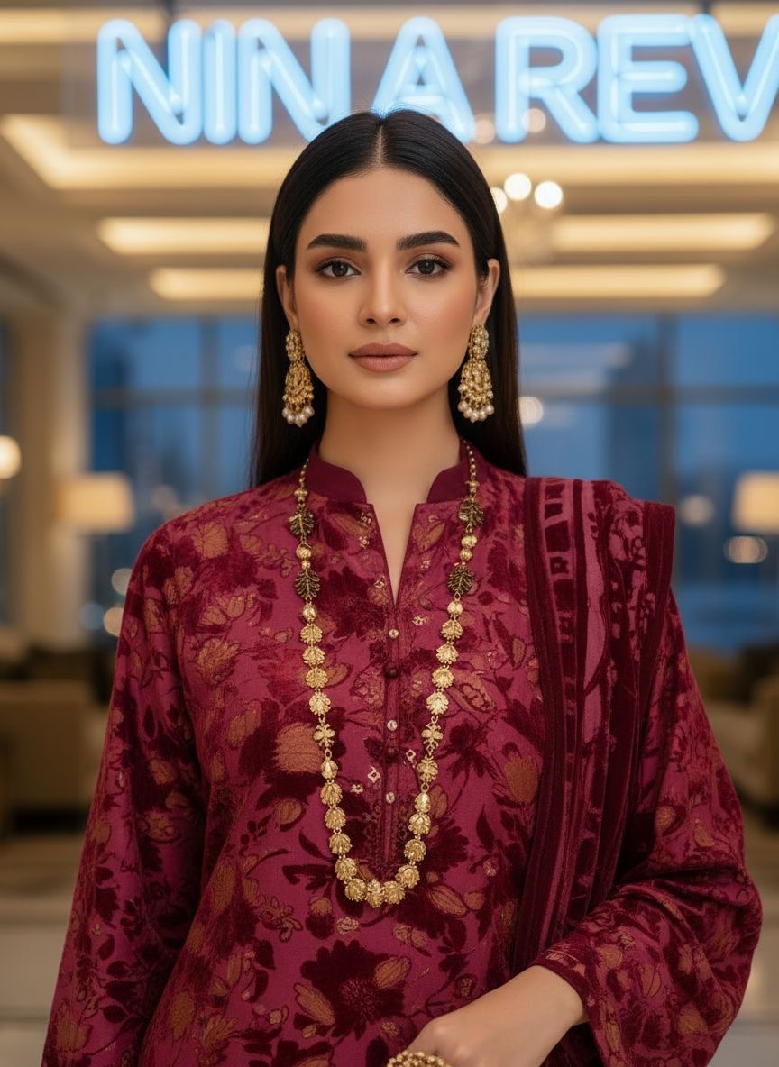 Full Maroon Palachi Ready to Wear 3 Pcs Dress