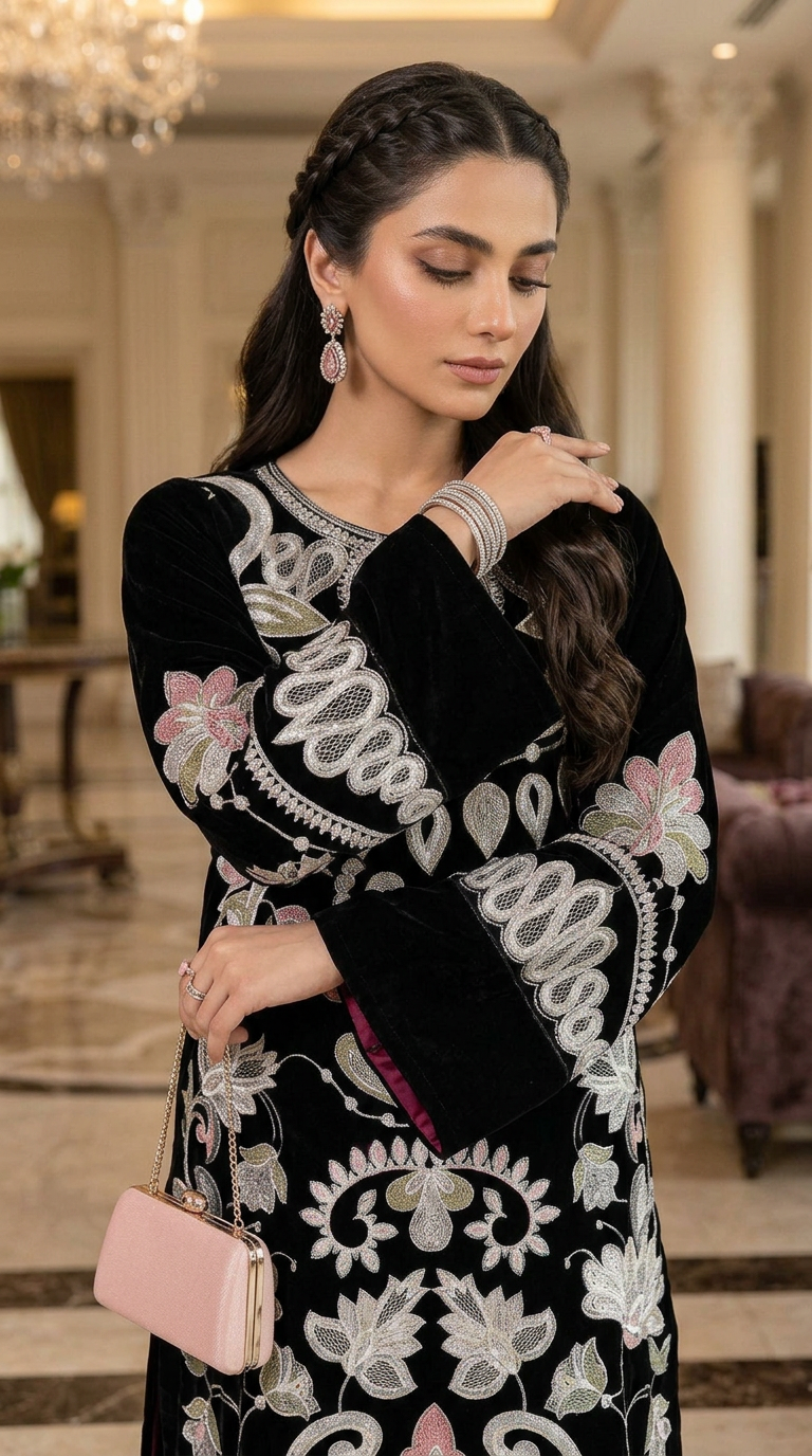 Sush Velvet Ready to Wear 2 Pcs Embroidered Dress