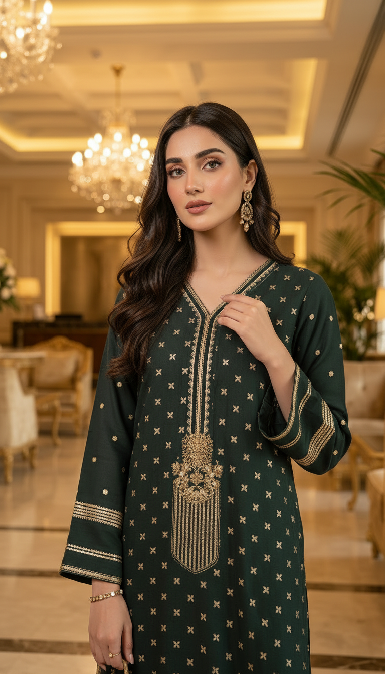 Greniya Fully Embroidered 2 Pcs Kaftan Dress