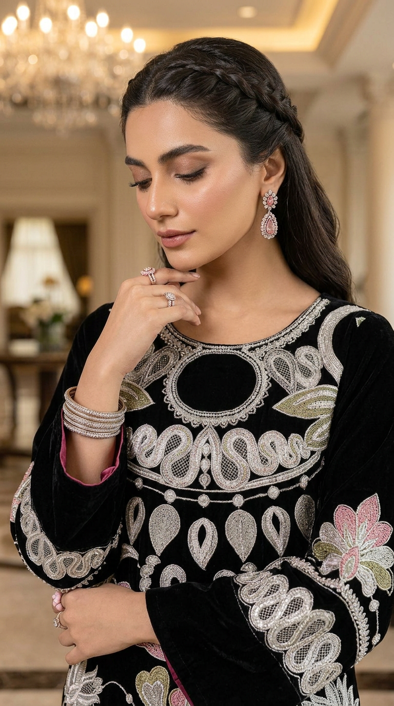 Sush Velvet Ready to Wear 2 Pcs Embroidered Dress