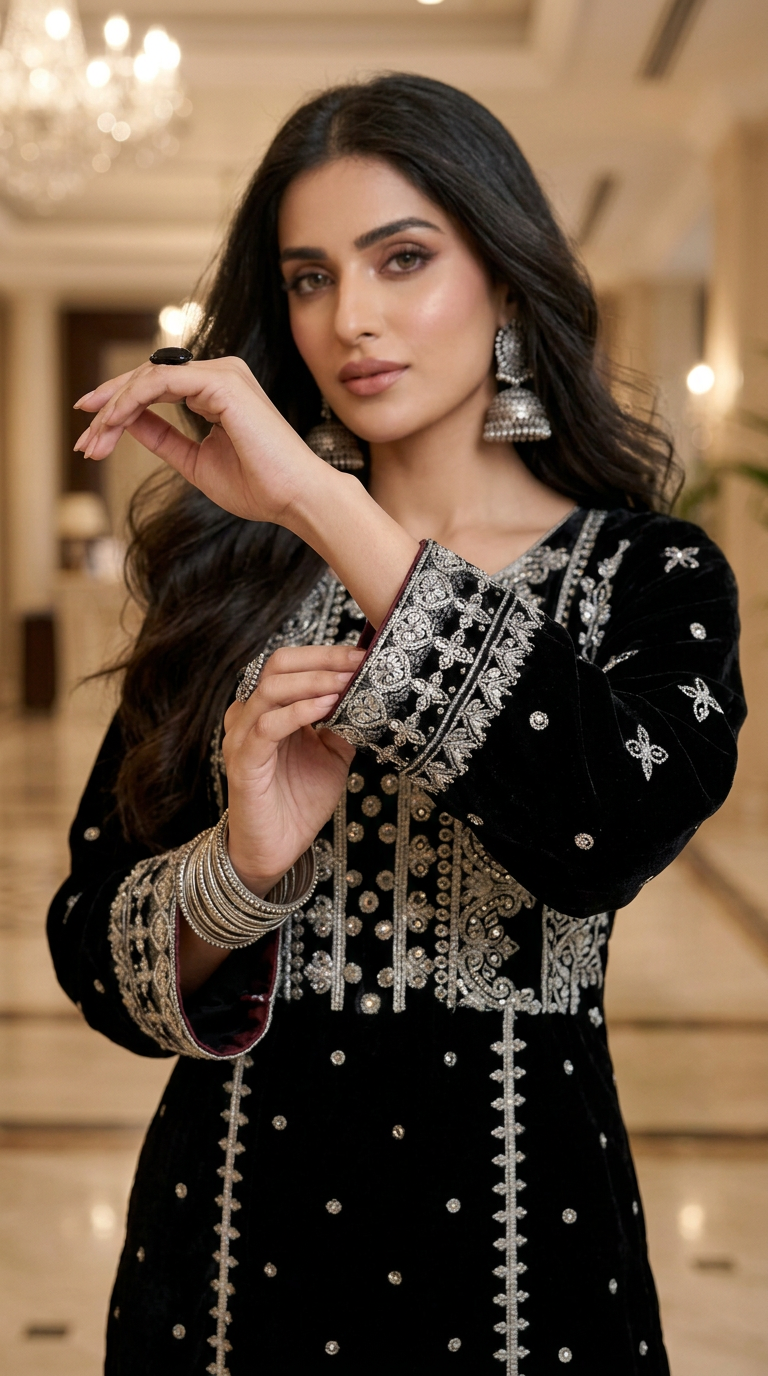 Chandani Micro Velvet Ready to Wear 2 Pcs Embroidered Dress