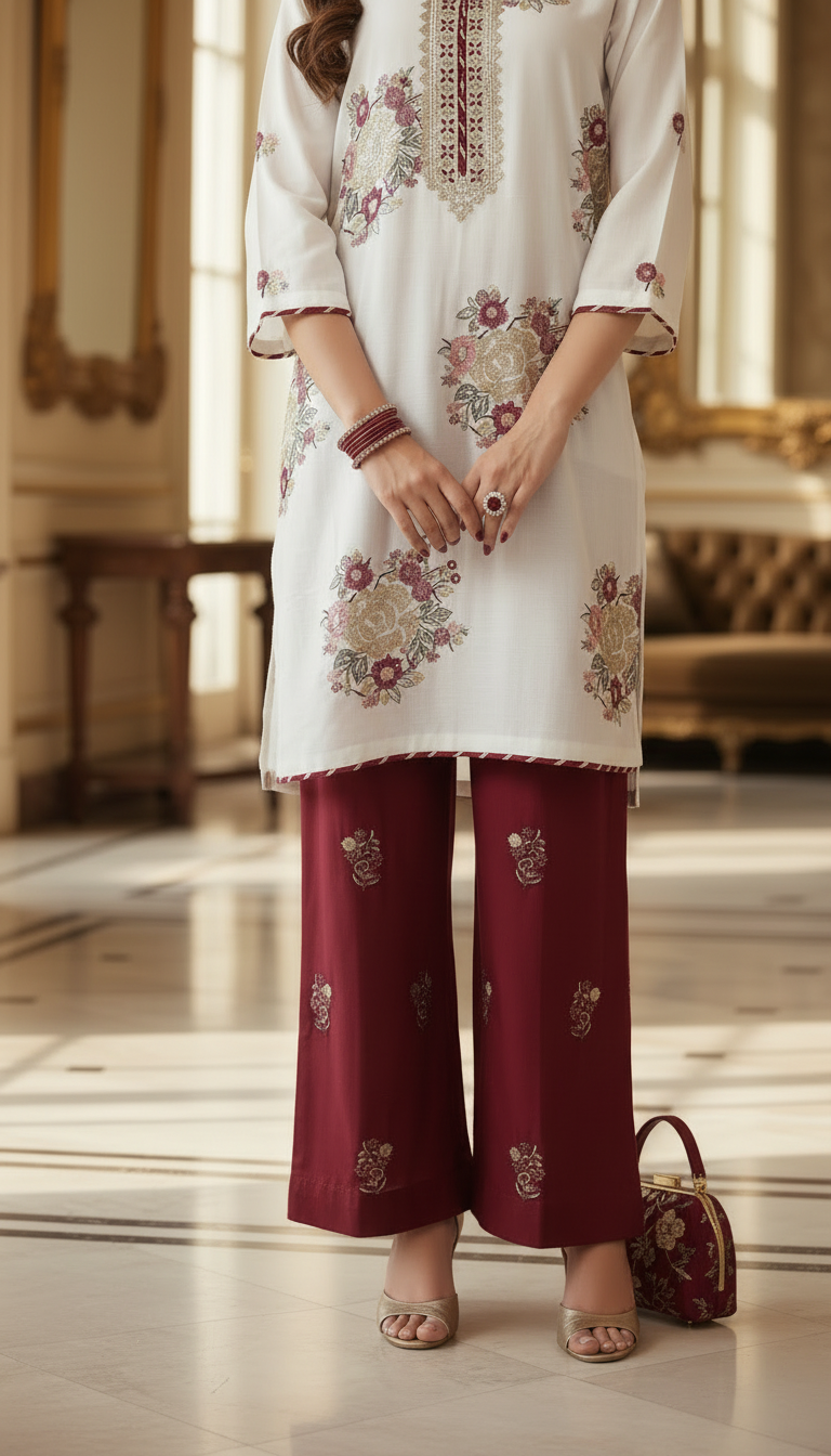 Dua White Ready to Wear 2 Pcs Embroidered Dress