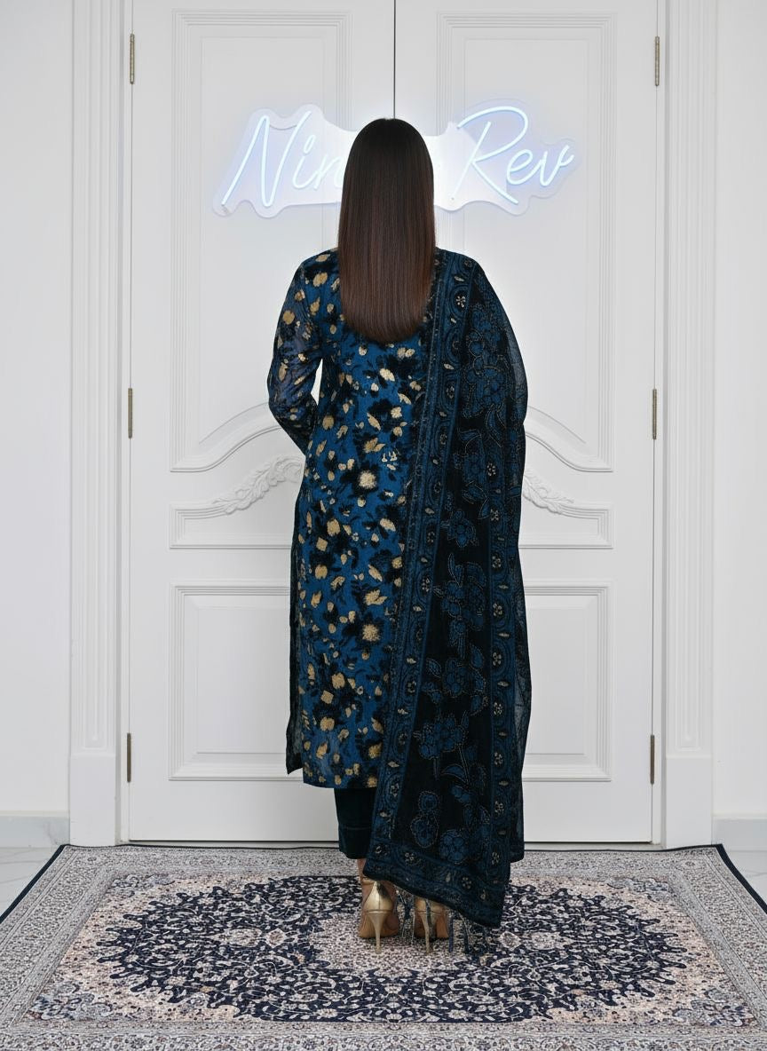 Full Teal Palachi Ready to Wear 3 Pcs Dress