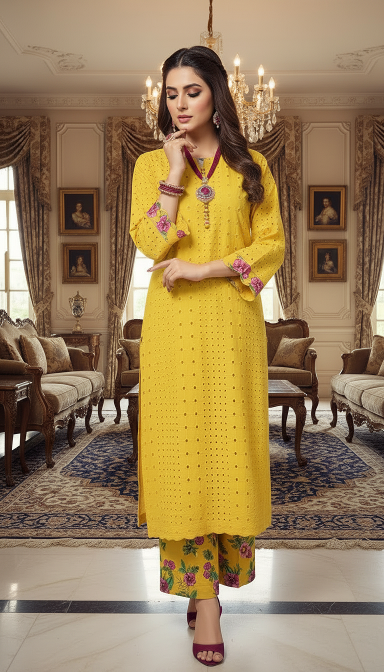 Sun Flower Chikankari Embroidered 2 Pcs Dress