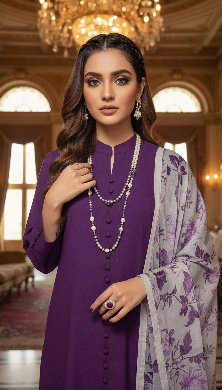 Purple Grace Ready to Wear 3 Pcs Dress with Chiffon dopatta