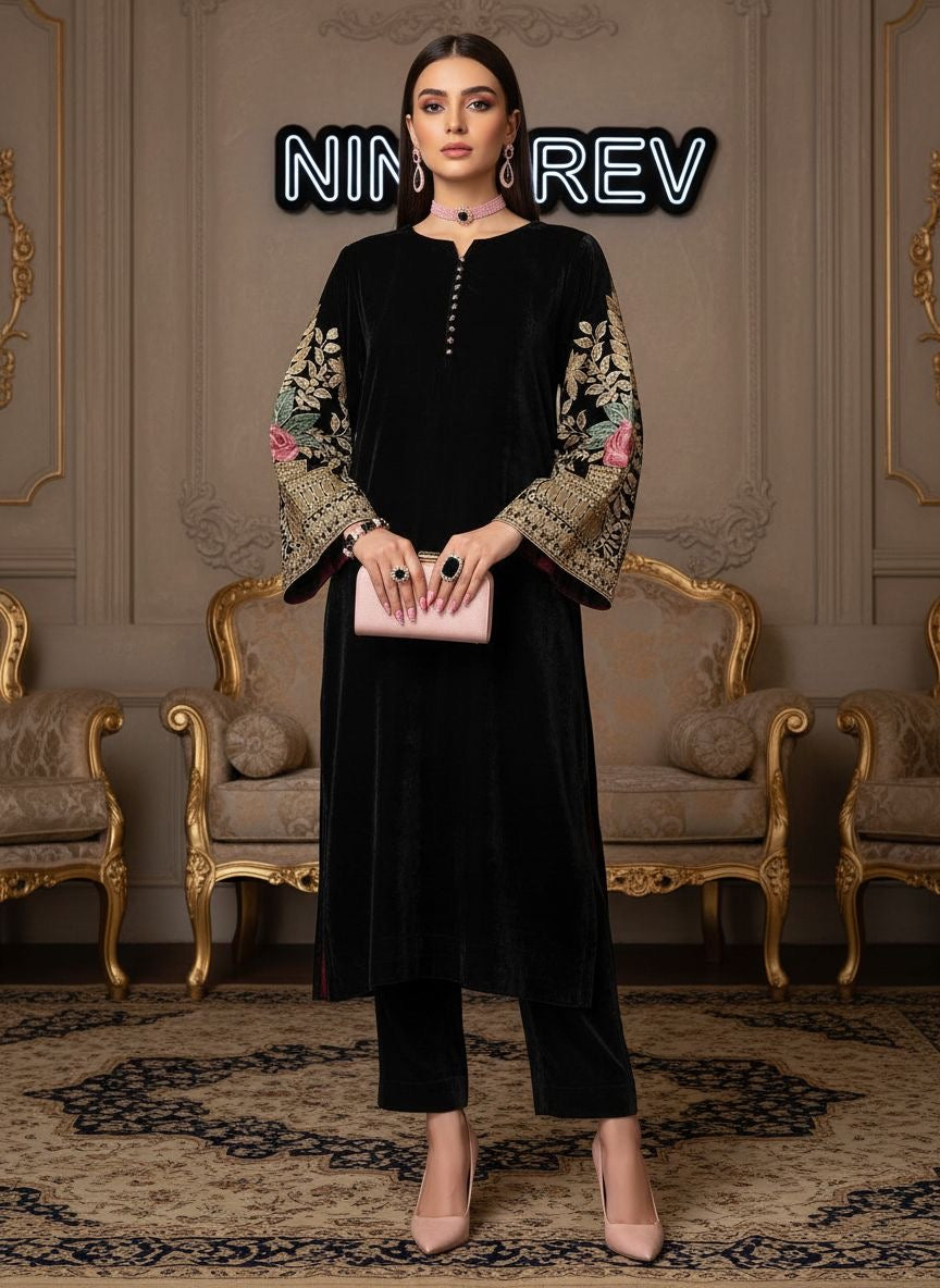 Charlotte Velvet Embroidered 2 Pcs Dress