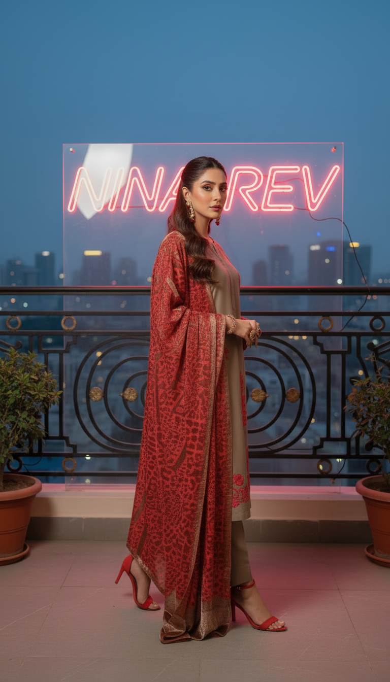Nazneen Ready to Wear 3 Pcs Embroidered Dress with Palachi shawl