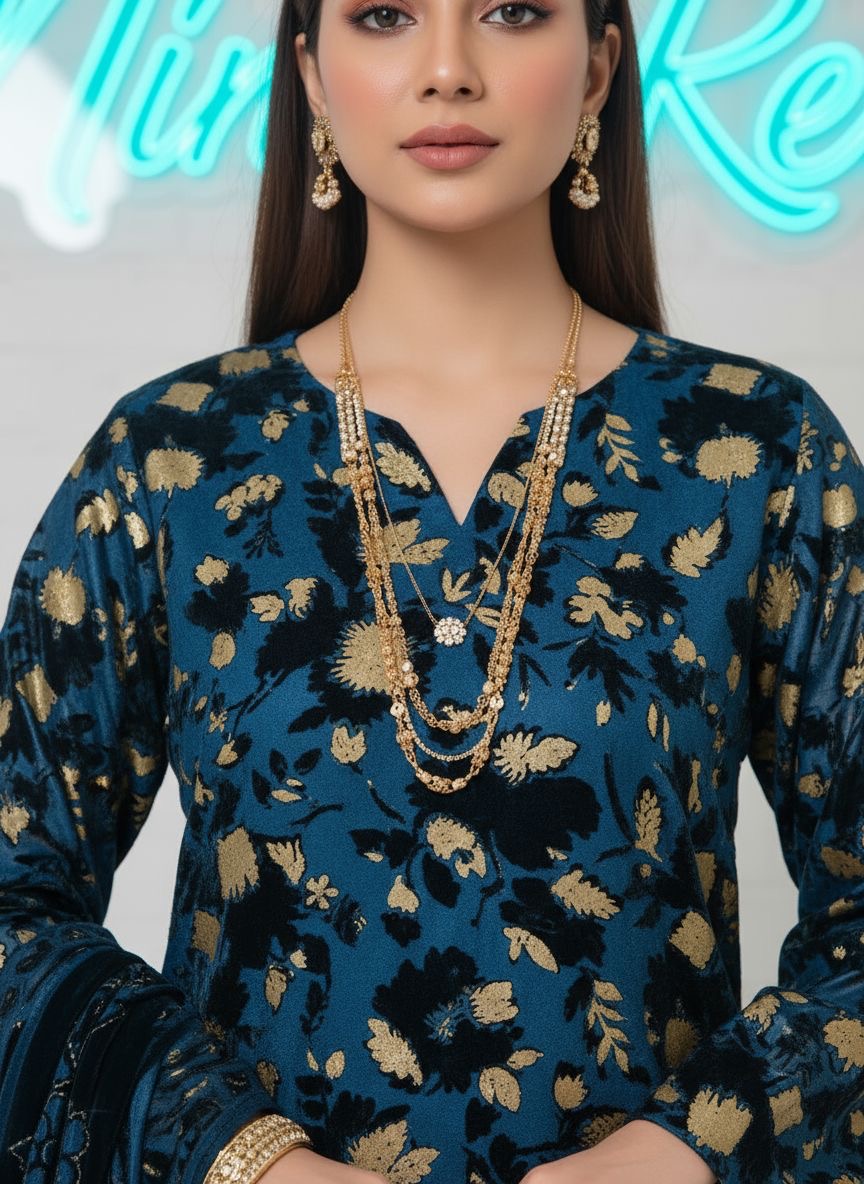 Full Teal Palachi Ready to Wear 3 Pcs Dress