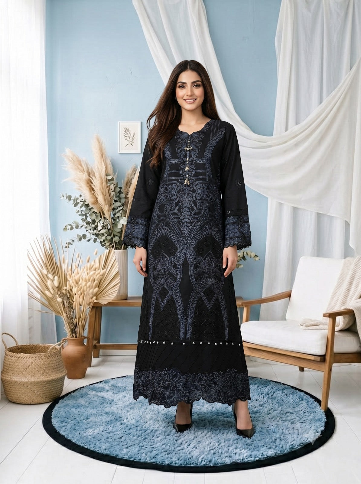 Sitara Black Embroidered 2 Pcs Kaftan