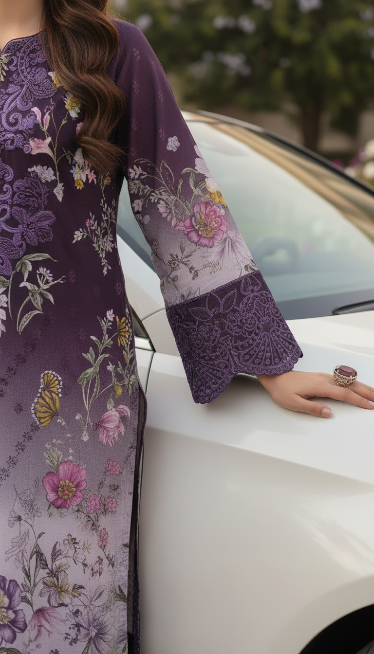 Lavvy Purple Embroidered Lawn 3 Pcs Dress