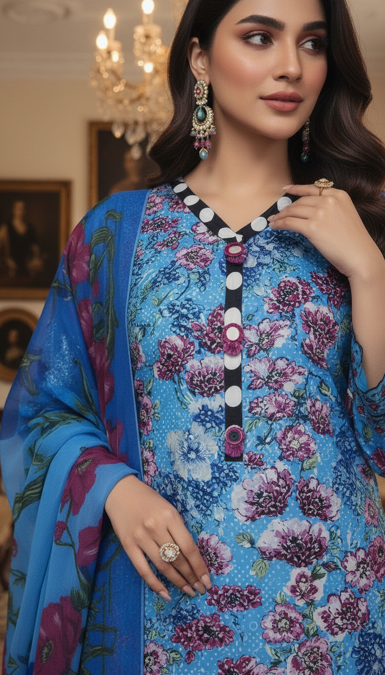 Ferozi Sequins Ready to Wear 3 Pcs Embroidered Dress