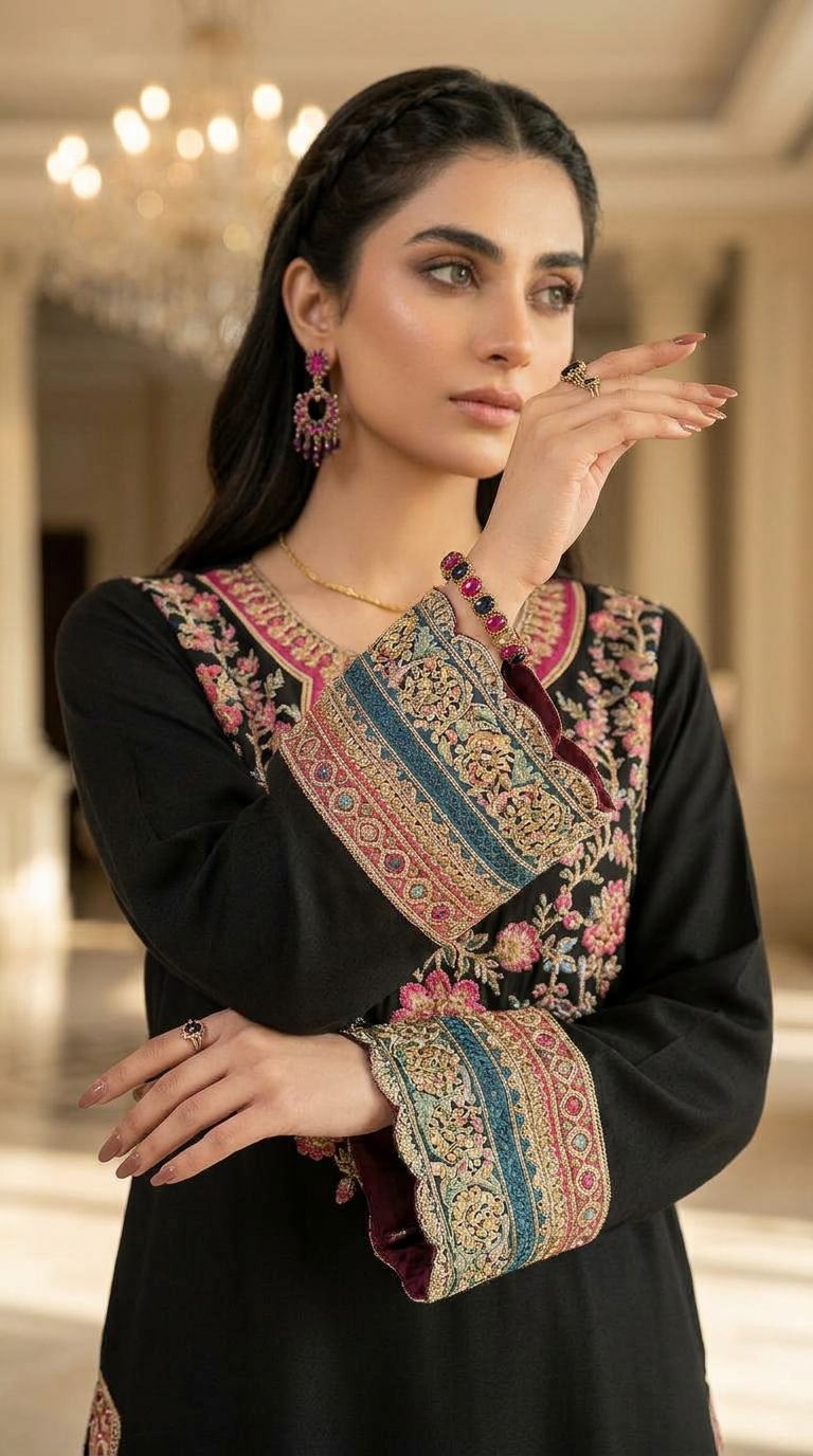 Ayya Black Ready to Wear 2 Pcs Embroidered Kaftan Dress