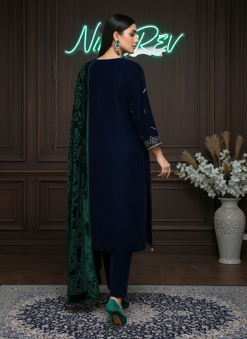 Khushbakht Velvet Ready to Wear 3 Pcs Embroidered Dress