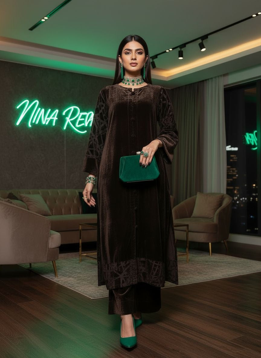 Rabeka Brown Velvet co ord Set