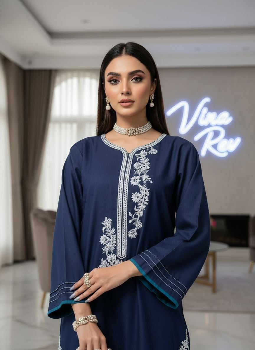 Romana Teal Ready to Wear 2 Pcs Embroidered Dress