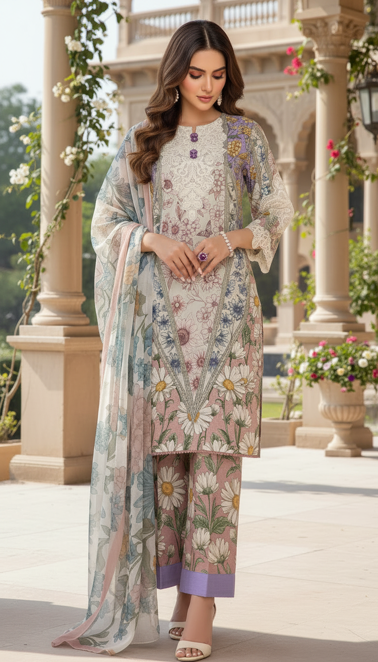 Liza Ready to Wear 3 Pcs Embroidered Dress with Chiffon dopatta