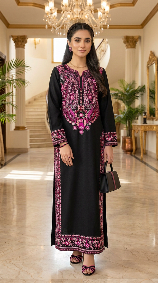 Safa Black Full Embroidered 2 Pcs Dress