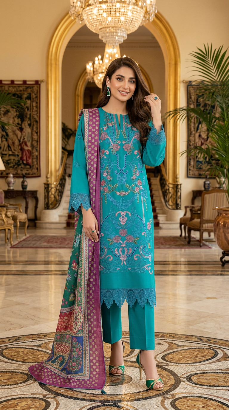 Falak Ferozi chikankari Ready to Wear Embroidered 3 Pcs Dress