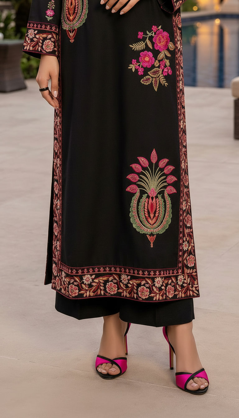 Peggy Black Multicolour Fully Embroidered 2 Pcs Dress