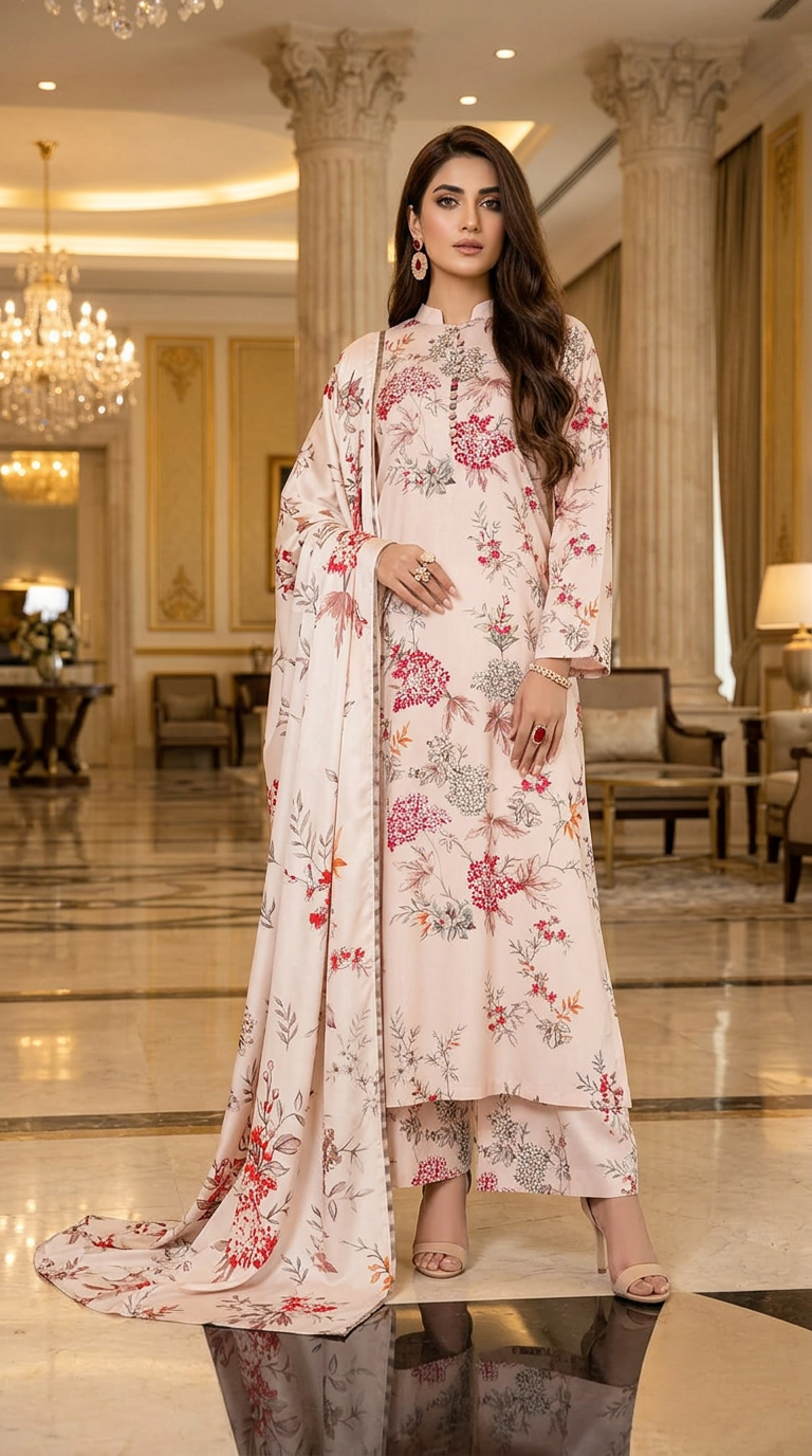 Arwa Ready to Wear 3 Pcs Linen Dress with Silk dopatta