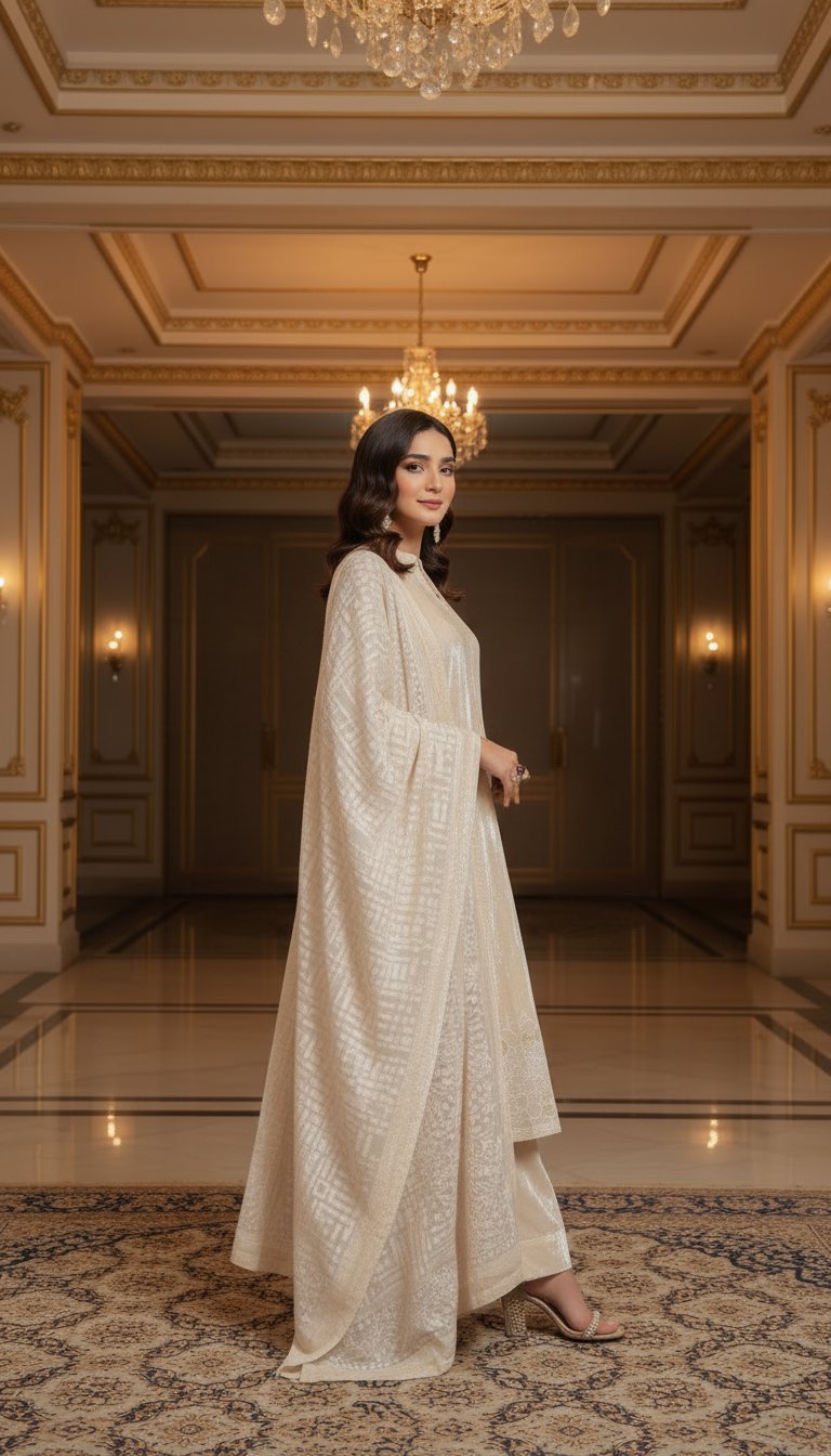 Serena Pearl French Velvet Ready to Wear 3 Pcs Dress with Velvet Shawl