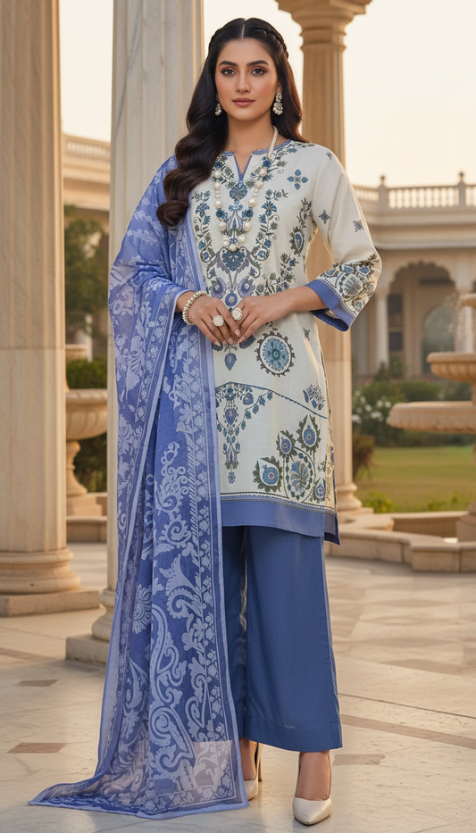 Cream Pearl Ready to Wear 3 Pcs Lawn Dress