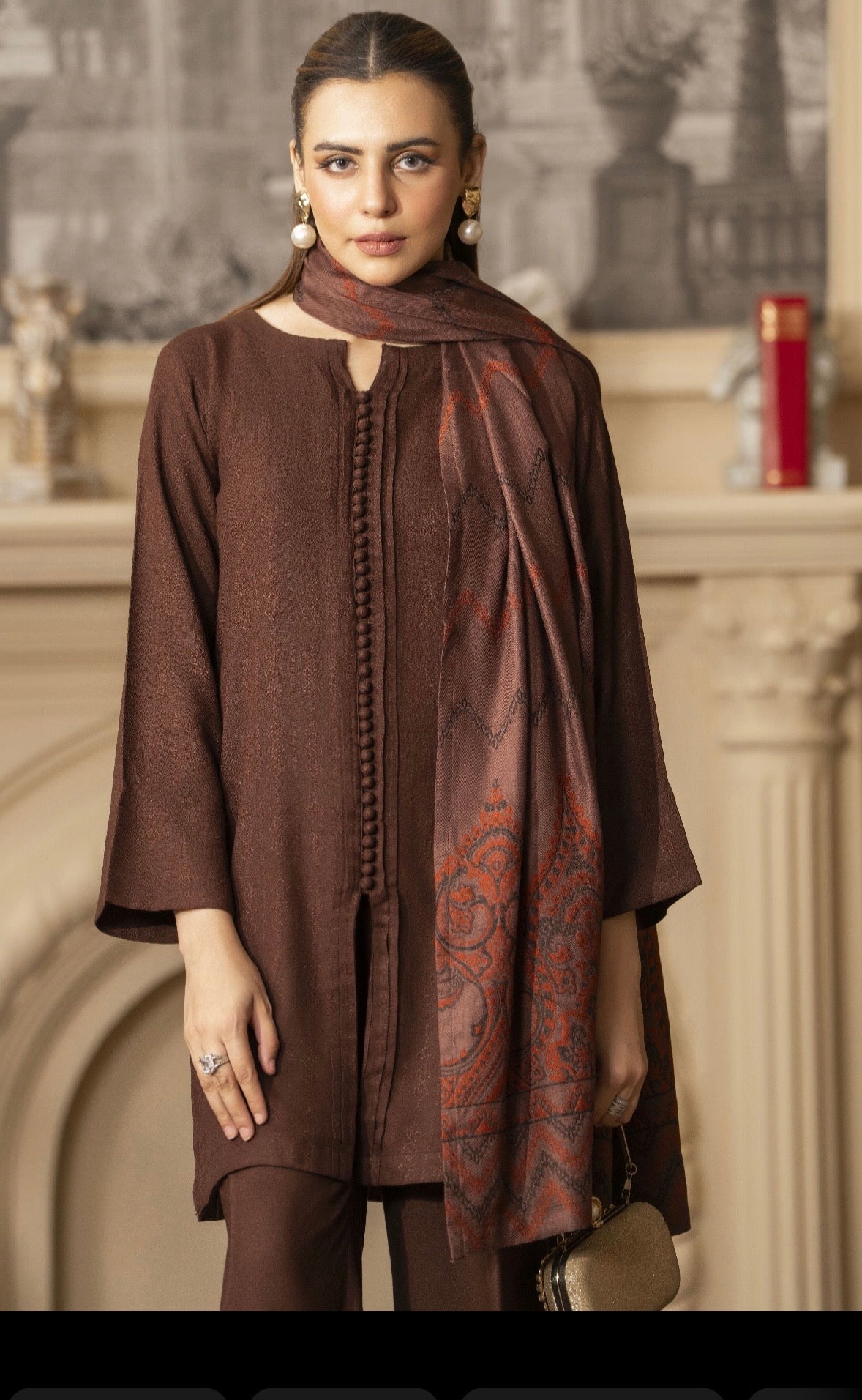 Brown pashmina Ready to Wear 3 Pcs Dress