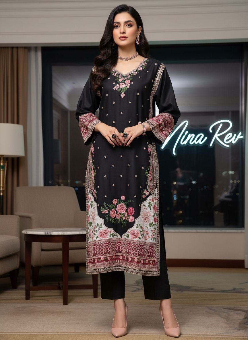 Savanah Ready to Wear Embroidered Kaftan Style 2 Pcs Viscose Dress