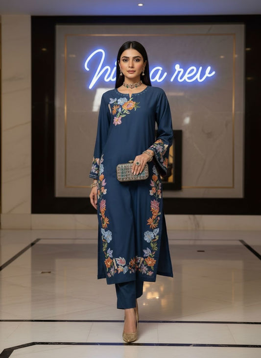 Sabena Teal Ready to Wear 2 Pcs Embroidered Dress