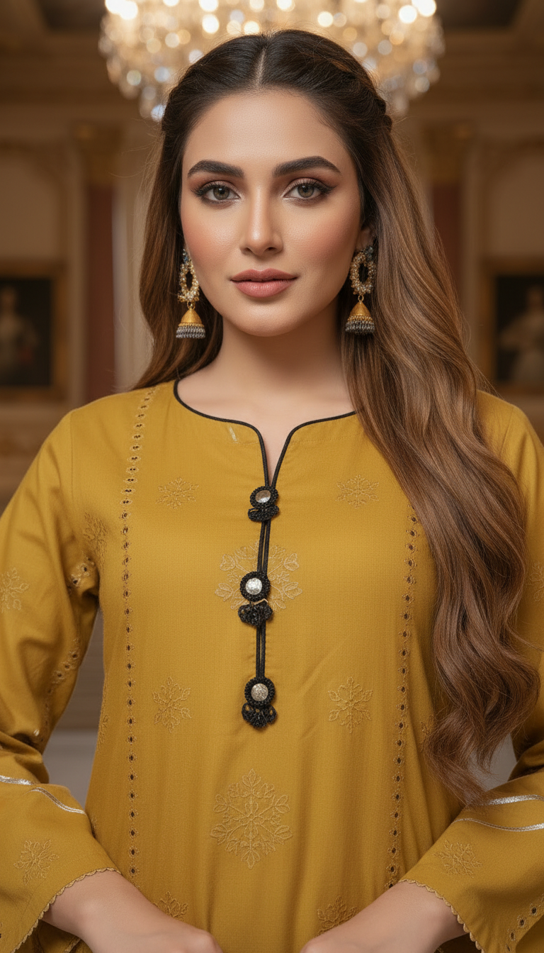 Simi Mustard Chikankari Ready to Wear 2 Pcs Dress