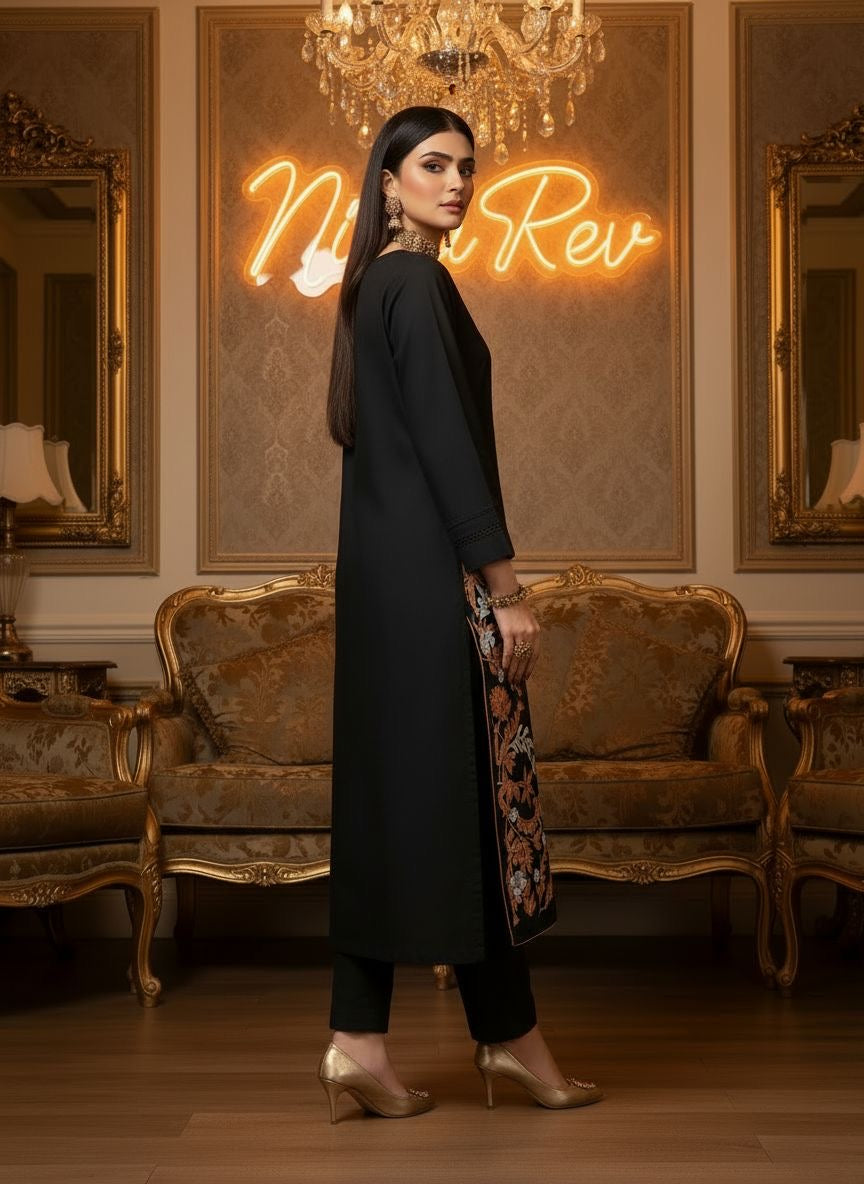 Black Coffee Ready to Wear 2 Pcs Embroidered Dress